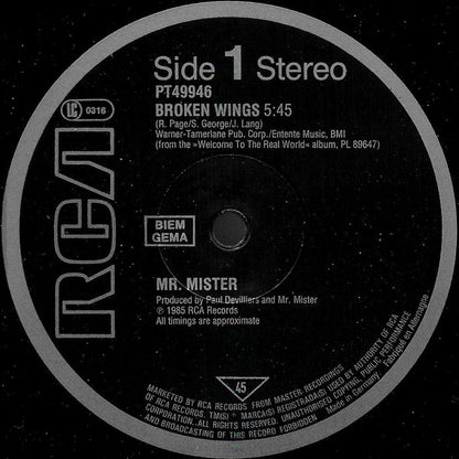 Mr. Mister : Broken Wings (Extended Version) (12", Single)