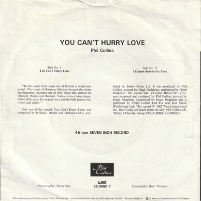 Phil Collins : You Can't Hurry Love (7", Single)