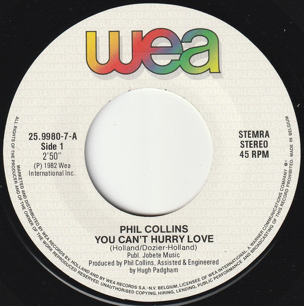 Phil Collins : You Can't Hurry Love (7", Single)