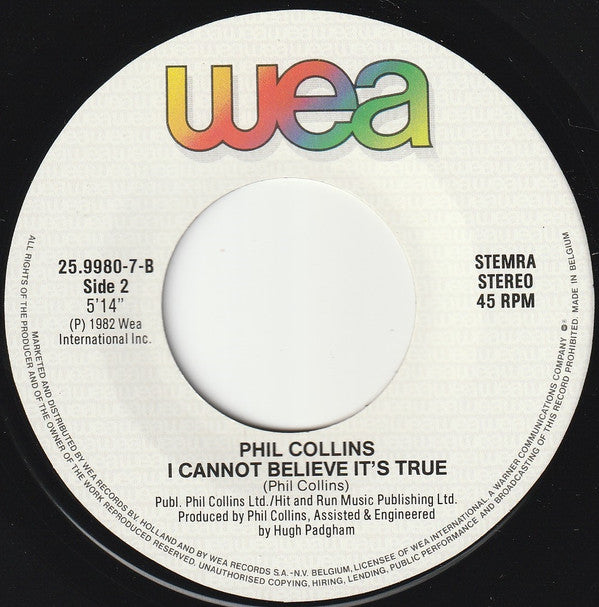 Phil Collins : You Can't Hurry Love (7", Single)
