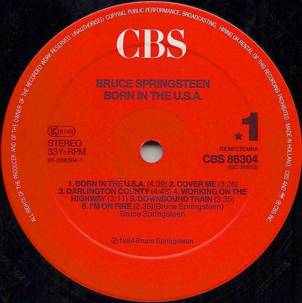 Bruce Springsteen : Born In The U.S.A. (LP, Album, RE, RP, Red)