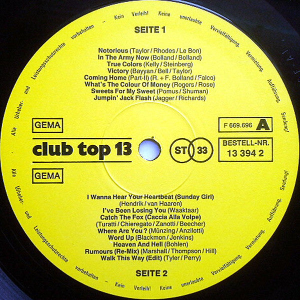 Various : Club Top 13 - 16 Top Hits International - Januar/Februar 1987 (LP, Comp)