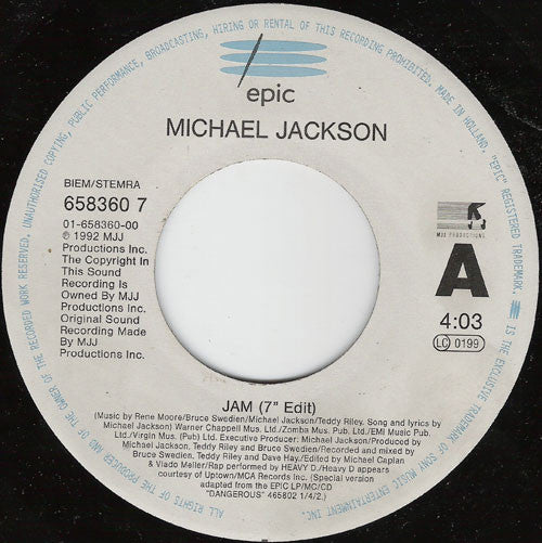 Michael Jackson : Jam (7", Single)