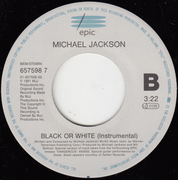 Michael Jackson : Black Or White (7", Single)