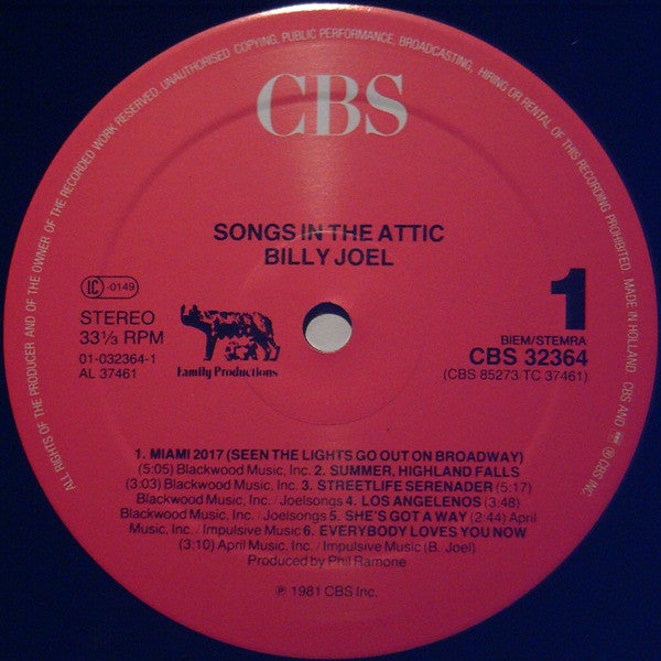 Billy Joel : Songs In The Attic (LP, Album, RE, Red)