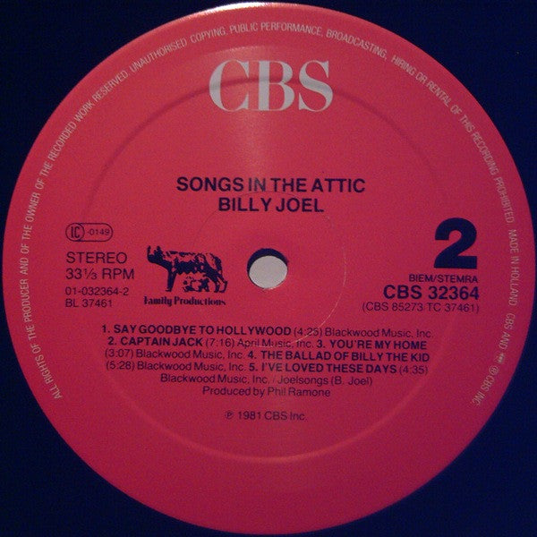 Billy Joel : Songs In The Attic (LP, Album, RE, Red)