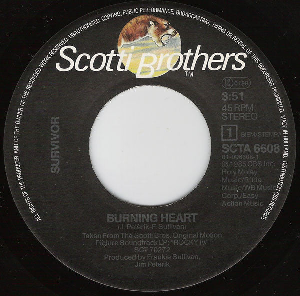 Survivor : Burning Heart (7", Single)