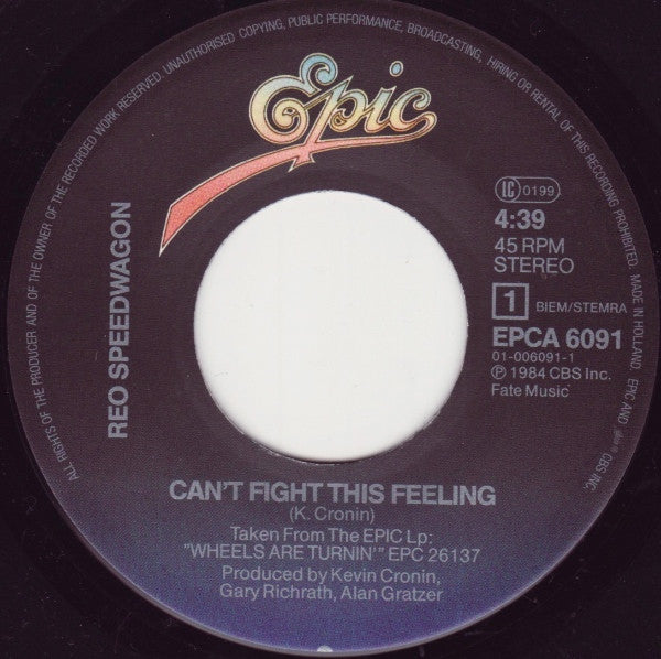REO Speedwagon : Can't Fight This Feeling (7", Single)