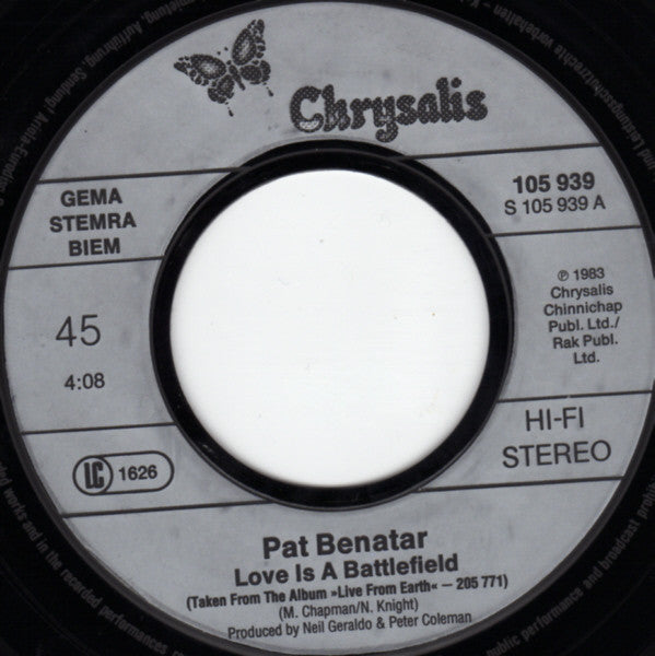 Benatar* : Love Is A Battlefield (7", Single)