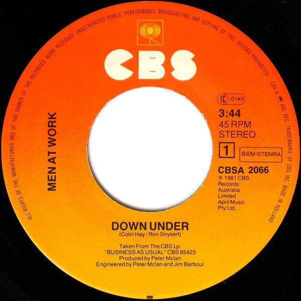 Men At Work : Down Under (7", Single)