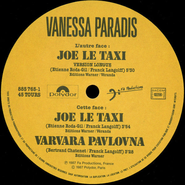 Vanessa Paradis : Joe Le Taxi (12", Maxi)