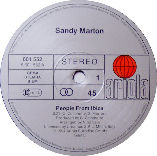 Sandy Marton : People From Ibiza (Ibiza Remix) (12", Maxi)