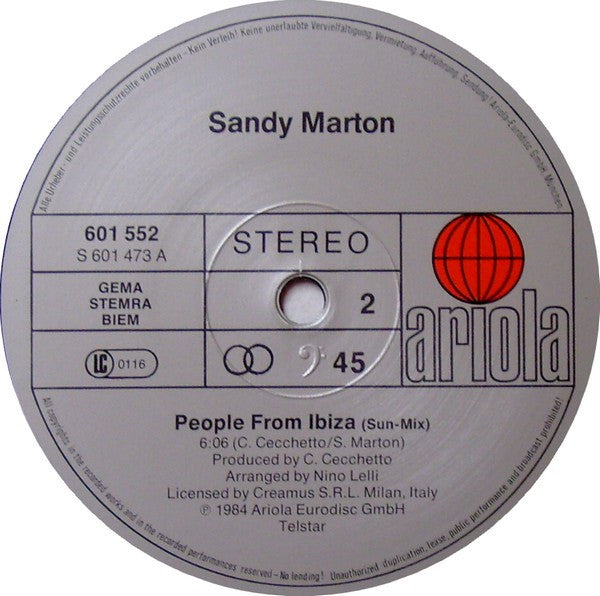 Sandy Marton : People From Ibiza (Ibiza Remix) (12", Maxi)