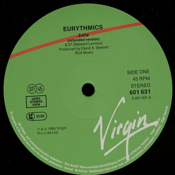 Eurythmics : Julia / Ministry Of Love (12", Single)