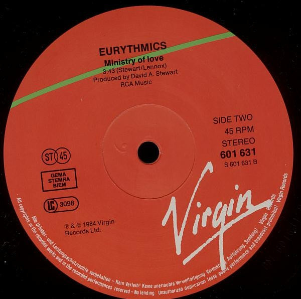 Eurythmics : Julia / Ministry Of Love (12", Single)