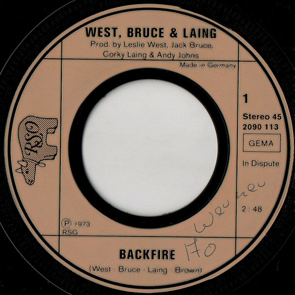 West, Bruce & Laing : Backfire (7", Single)