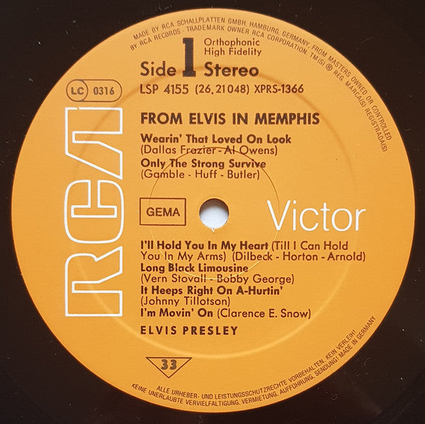 Elvis Presley : From Elvis In Memphis (LP, Album, RE, RP)