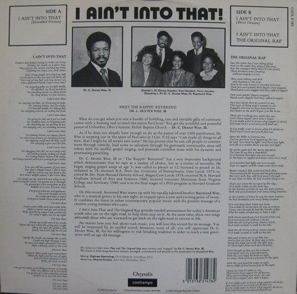 The Rappin' Reverend Featuring The Haydens : I Ain't Into That! (12")