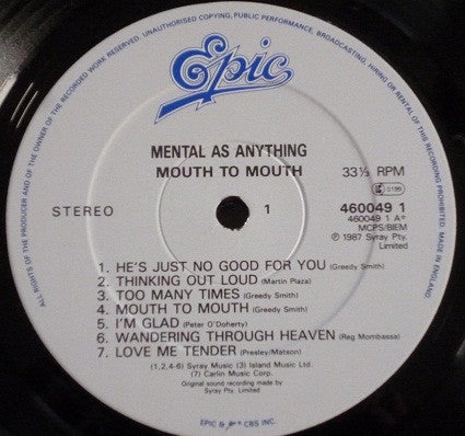 Mental As Anything : Mouth To Mouth (LP, Album)