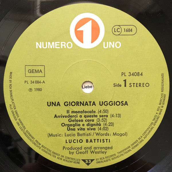 Lucio Battisti : Una Giornata Uggiosa (LP, Album)