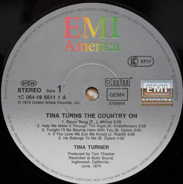 Tina Turner : Tina Turns The Country On (LP, Album, RE, Dir)