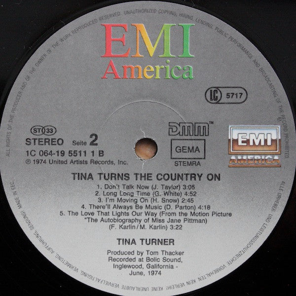 Tina Turner : Tina Turns The Country On (LP, Album, RE, Dir)
