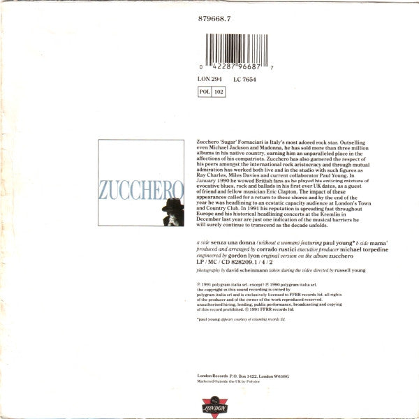 Zucchero Featuring Paul Young : Senza Una Donna (Without A Woman) (7", Single)