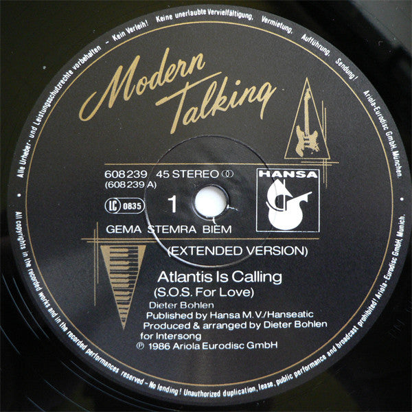 Modern Talking : Atlantis Is Calling (S.O.S. For Love) (Extended Version) (12", Maxi)