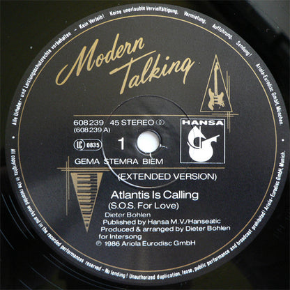 Modern Talking : Atlantis Is Calling (S.O.S. For Love) (Extended Version) (12", Maxi)
