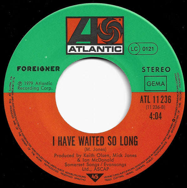 Foreigner : Blue Morning, Blue Day (7", Single)