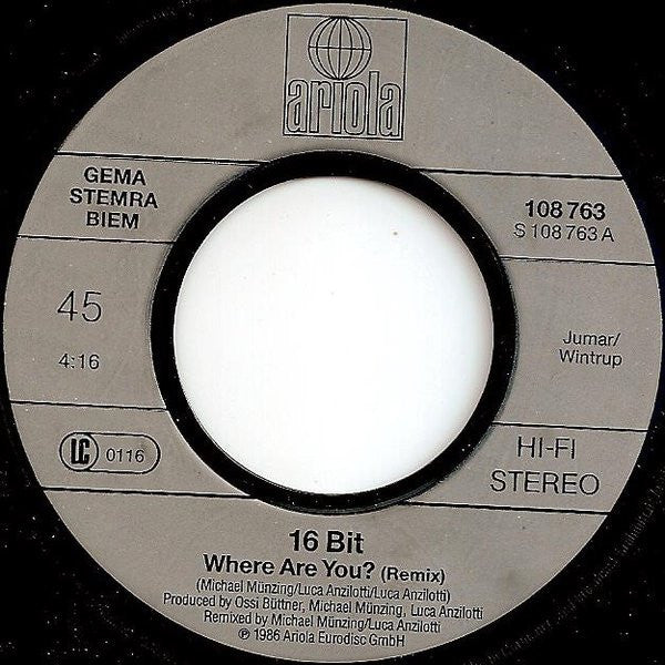 16 Bit : Where Are You? Remix (We Know The Way) (7", Single)