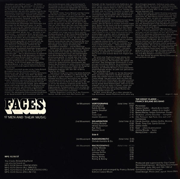 The Kenny Clarke - Francy Boland Big Band* : Faces (17 Men And Their Music) (LP, Album)
