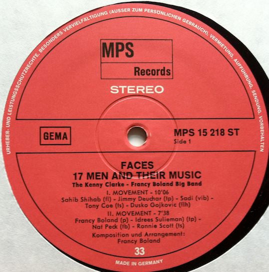 The Kenny Clarke - Francy Boland Big Band* : Faces (17 Men And Their Music) (LP, Album)