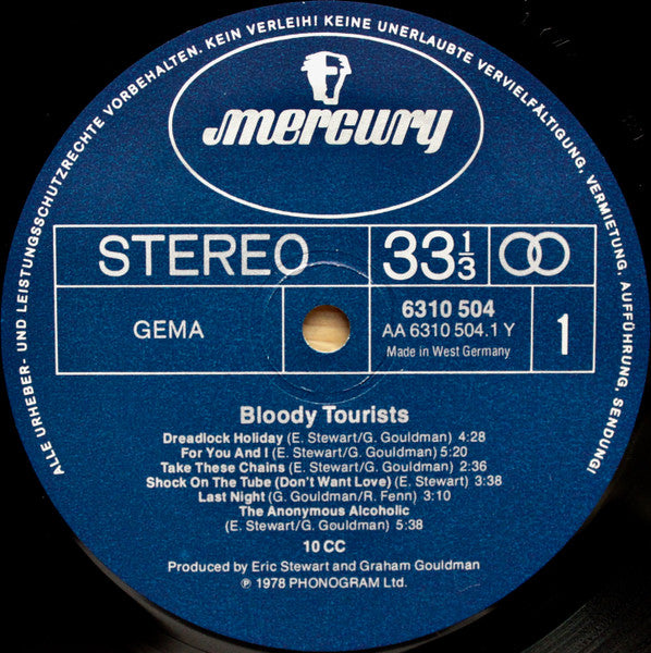 10cc : Bloody Tourists (LP, Album, Gat)