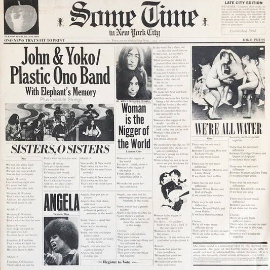 John & Yoko* / Plastic Ono Band* With Elephant's Memory* Plus Invisible Strings : Some Time In New York City (2xLP, Album, Gat)