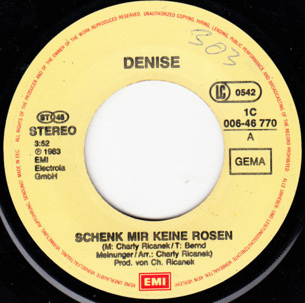 Denise (13) : Schenk Mir Keine Rosen (7", Single)