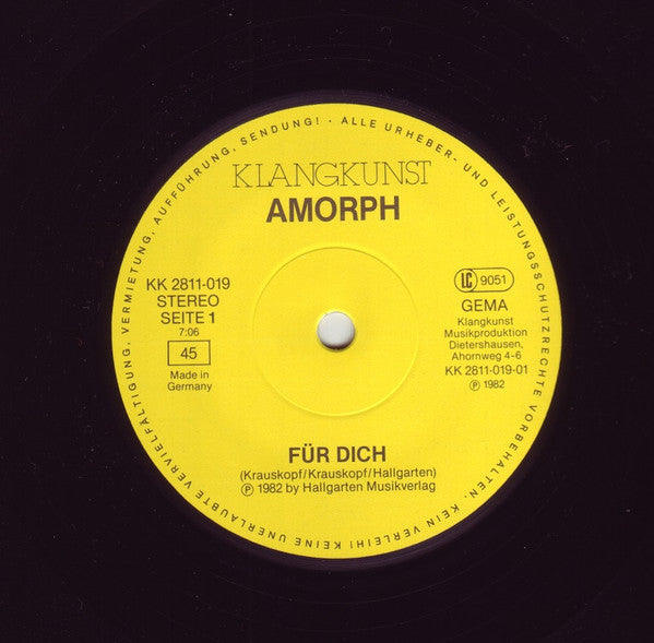 Amorph (3) : Für Dich / Vorbei (12", Maxi)