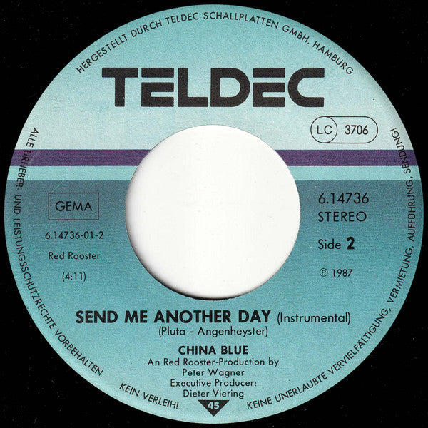 China Blue (3) : Send Me Another Day (7", Single)