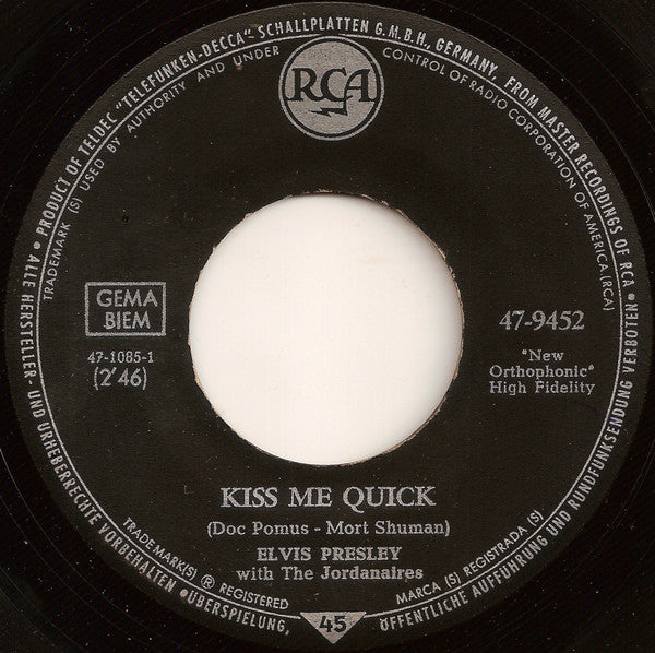 Elvis Presley : Kiss Me Quick (7", Single)