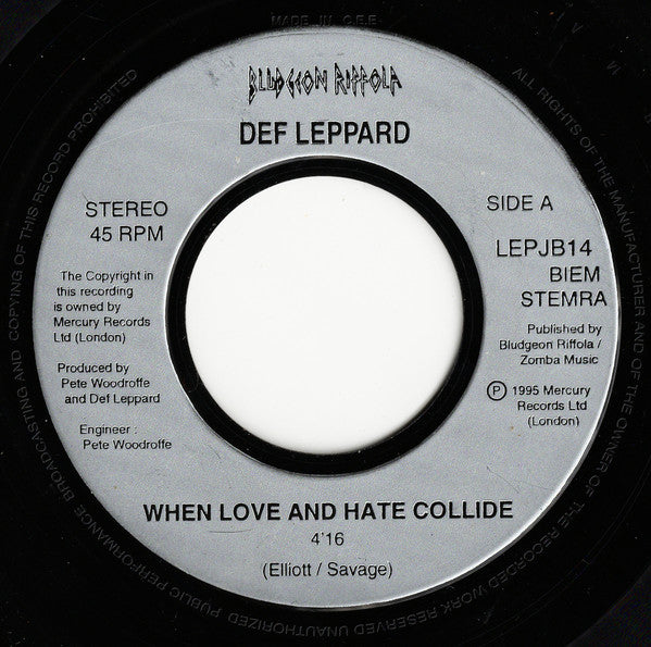 Def Leppard : When Love And Hate Collide (7", Single, Jukebox)