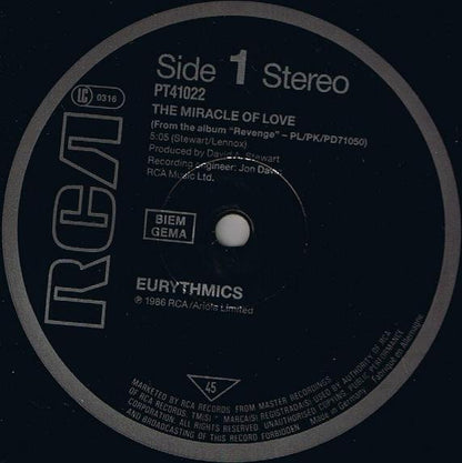 Eurythmics : The Miracle Of Love (12", Maxi)