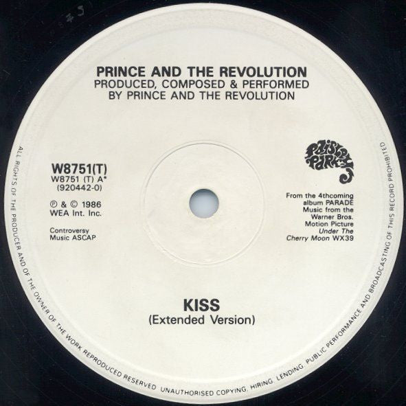 Prince And The Revolution : Kiss (Extended Version) (12", Single, Ltd, S/Edition, Pos)