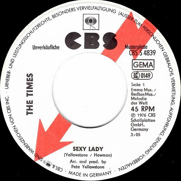 The Times (7) : Sexy Lady / Saturday Love (7", Single, Promo)