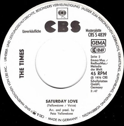 The Times (7) : Sexy Lady / Saturday Love (7", Single, Promo)