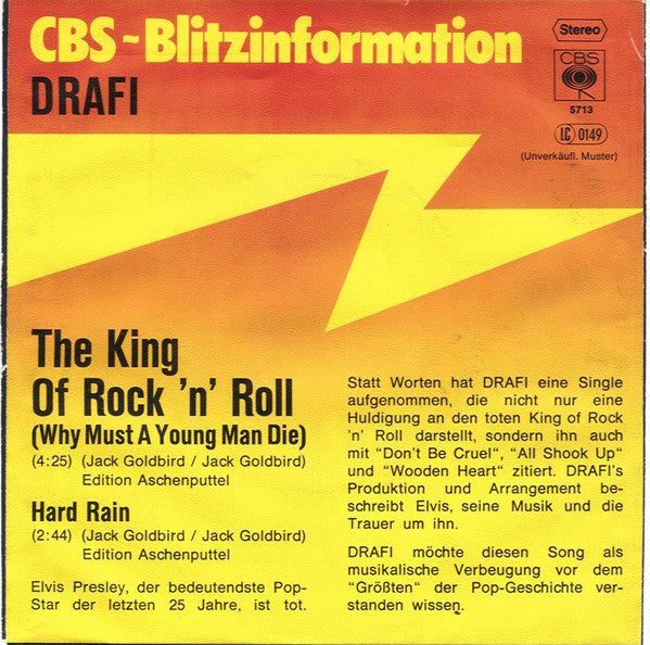 Drafi Deutscher : The King Of Rock 'n' Roll (Why Must A Young Man Die) (7", Single, Promo)