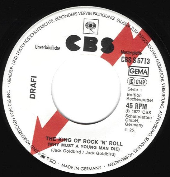 Drafi Deutscher : The King Of Rock 'n' Roll (Why Must A Young Man Die) (7", Single, Promo)