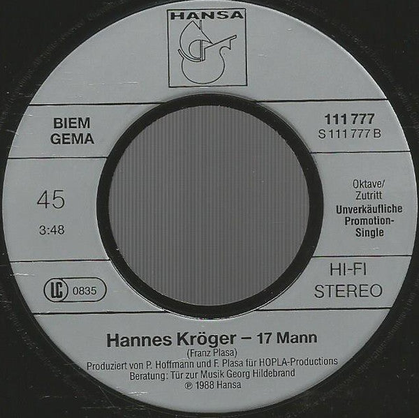 Hannes Kröger : Der Blonde Hans (Special-Radio-Version) (7", Single, Promo)