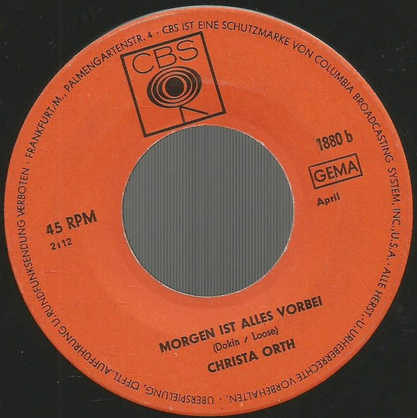 Christa Orth : L. U. S. (Liebe Und Sonnenschein) / Morgen Ist Alles Vorbei (7", Single)