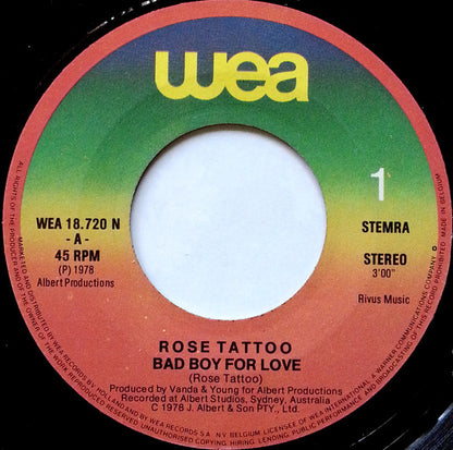 Rose Tattoo : Bad Boy For Love (7", Single)