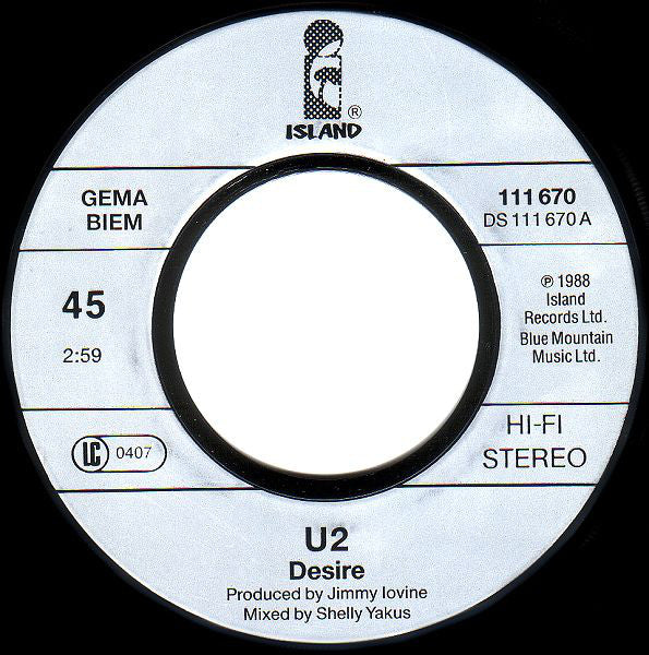 U2 : Desire (7", Single, Gat)